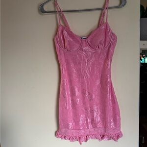 Fashion Nova Pink Satin Lace-Trim Chemise